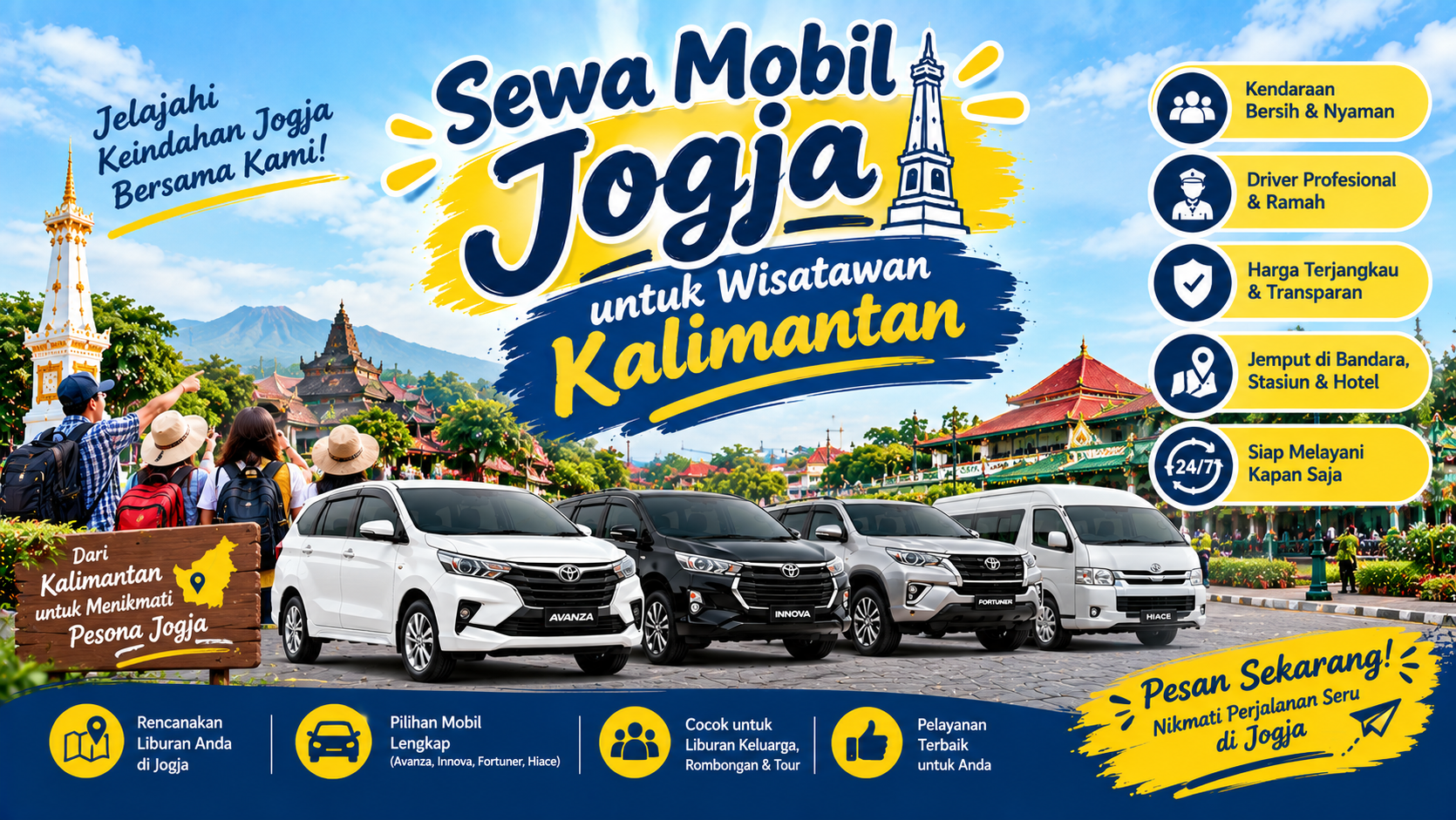 Sewa Mobil Jogja untuk Wisatawan Kalimantan | Praktis